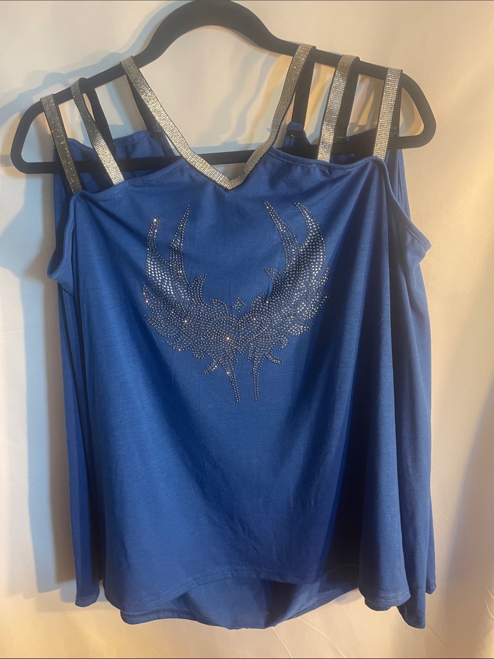 Blue Embellished Cold-Shoulder Women's Top